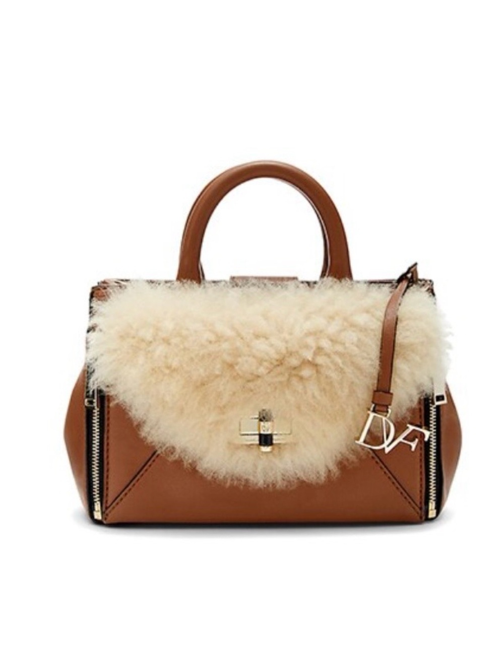 EUC Diane von Furstenberg Leather Shearling Mini Secret Agent Tote